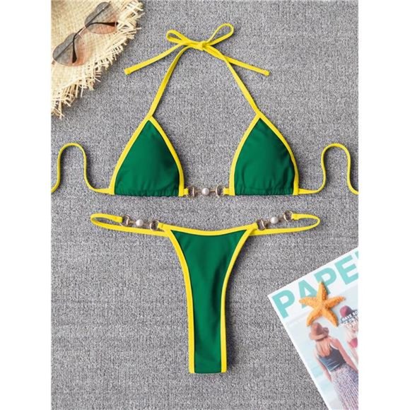 Women's Ribbed Bikini Sets Thong Bikini Swimsuit Micro String Brazilian Biquini - Picture 4 of 7